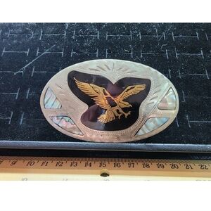 Vintage Johnson & Held Abalone/Mother Of Pearl Inlaid Eagle Belt Buckle